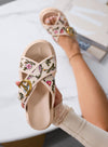 AXIDIE - Sandali beige Ciabatte con suola chunky e fasce a stampa floreale