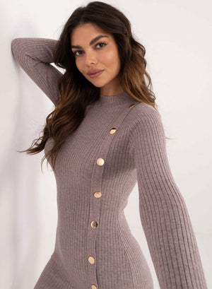 Ribbed mud dress with gold buttons