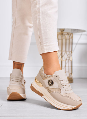 BAHIA - Sneakers beige con applicazione gioiello e suola platform