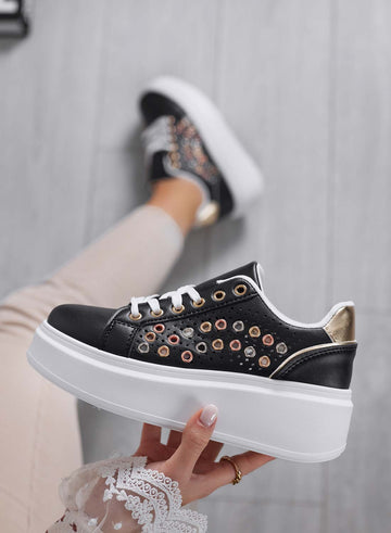 BAKER - Black perforated sneakers with multicolor eyelets