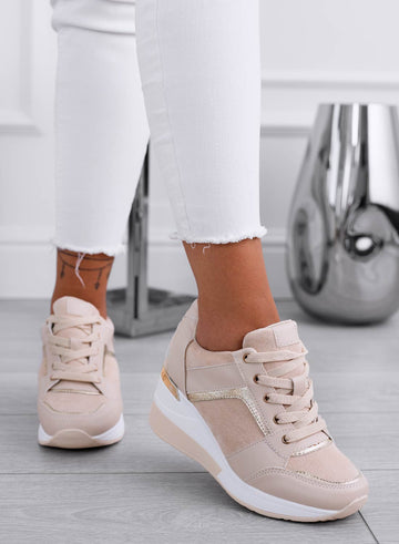 BARAN - Beige sneakers with fabric inserts and wedge heel