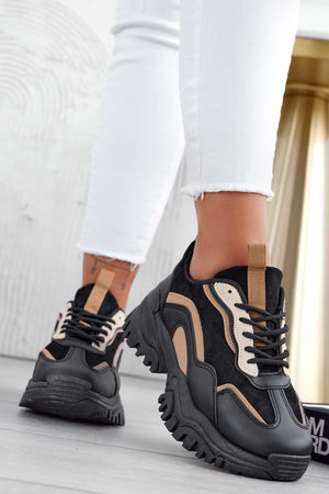 BARBARA - Sneakers nere con suola spessa e lacci