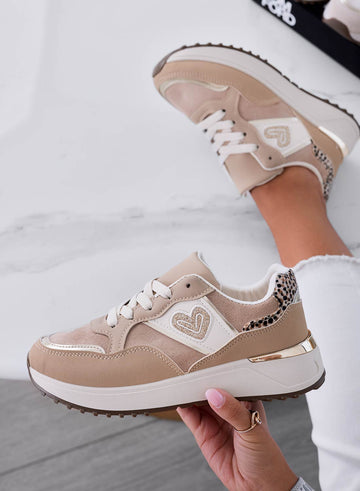Sneakers fango con cuore glitter oro
