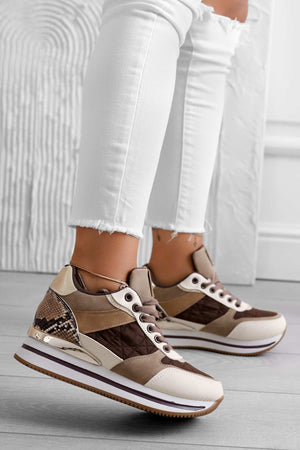 Brown sneakers with python inserts and internal wedge