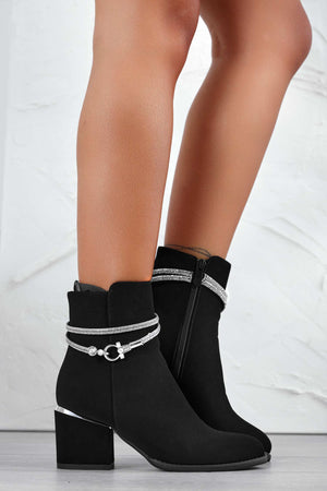 BERNA - Black suede ankle boots with jeweled strap