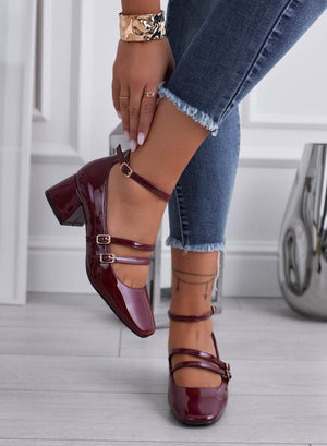 BETH - Bordeaux patent leather lace-up Mary Jane pumps