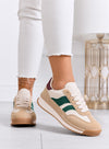 BIELLA - Sneakers beige in tessuto con dettagli verdi e suola in gomma