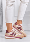 BIELLA - Sneakers fango in tessuto con dettagli bordeaux e suola in gomma