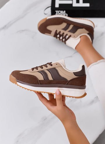 BIELLA - Brown fabric sneakers with mud-colored details and rubber sole