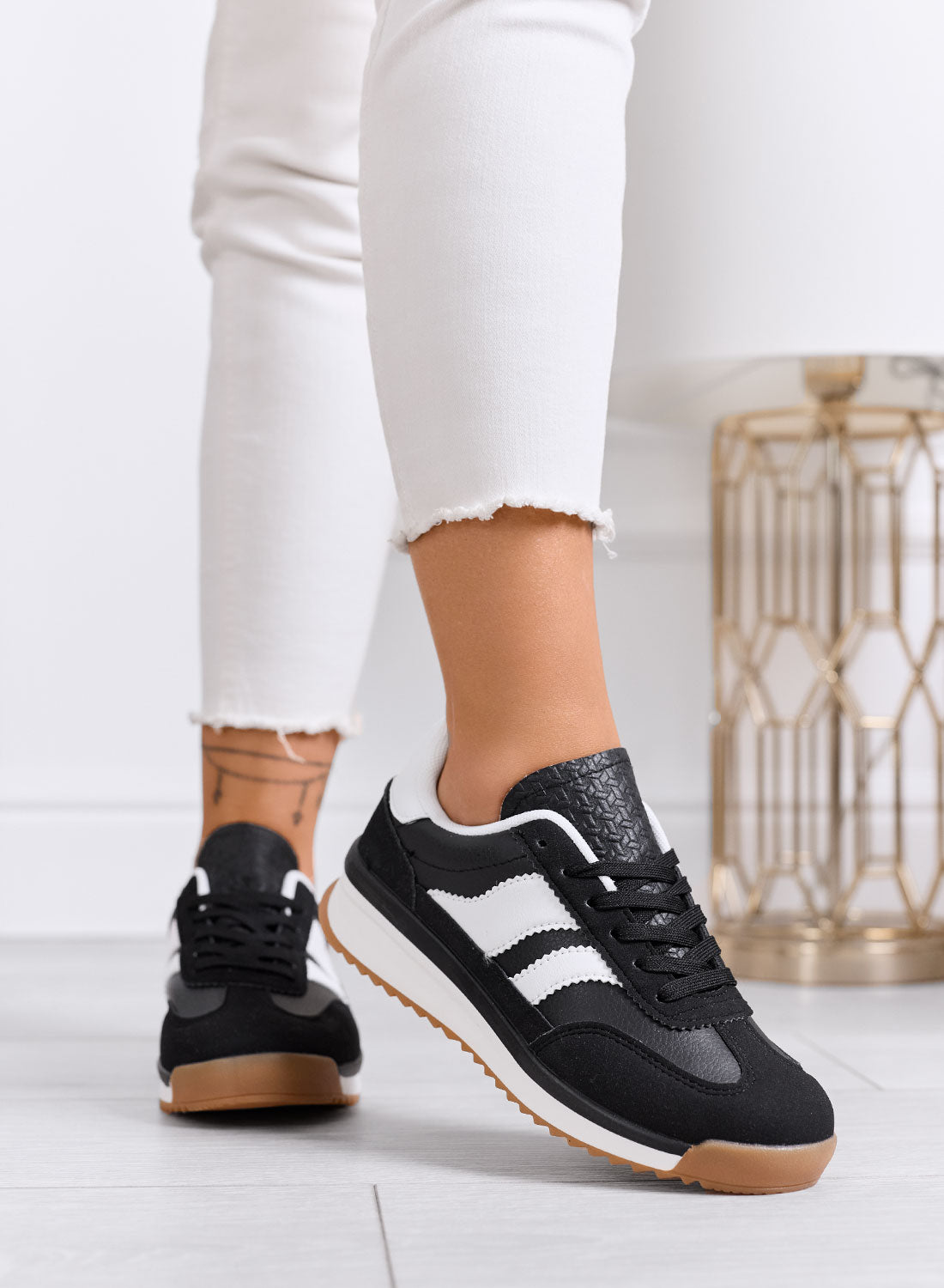 BIELLA - Black fabric sneakers with white details and rubber sole