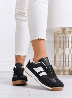 BIELLA - Black fabric sneakers with white details and rubber sole