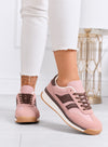 BIELLA - Sneakers rosa in tessuto con dettagli marroni e suola in gomma
