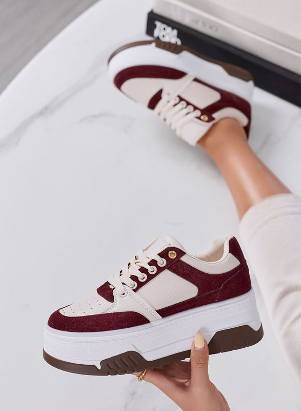 BONNIE - Sneakers Donna Bordeaux e Beige con Suola Platform