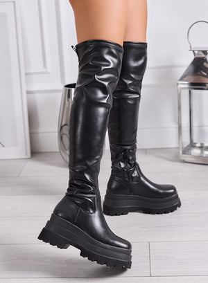BRANDY - Stivali Donna nere in finta pelle con suola Platform