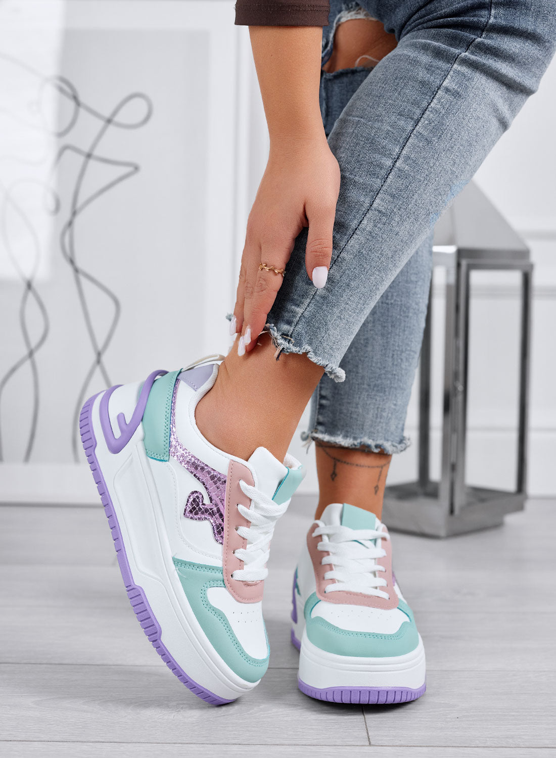 BRIGIDA - Sneakers multicolor con zeppa e dettagli metallizzati