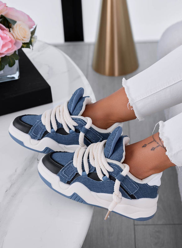 BRISEIDE - Sneakers blu jeans con lacci in corda