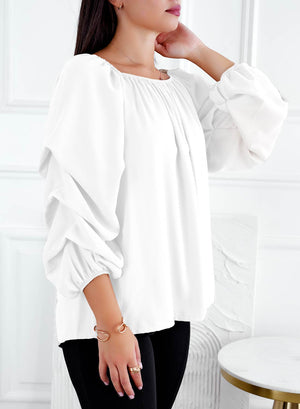White blouse with ruched sleeves