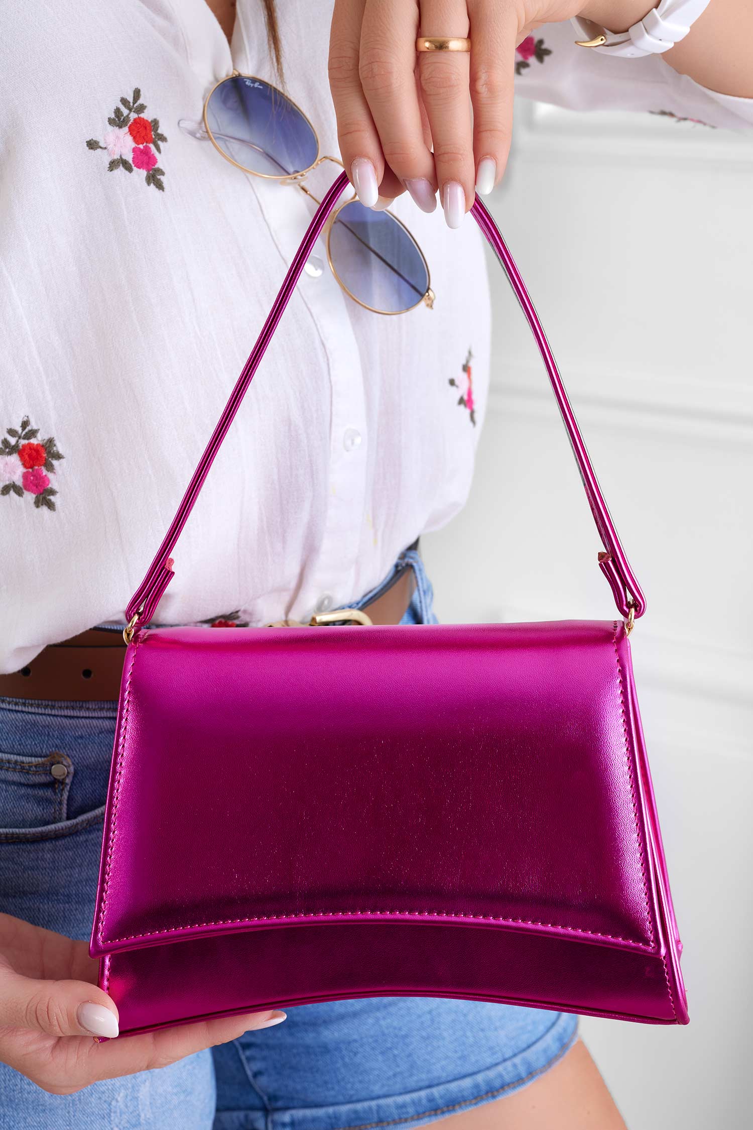 Sac à épaule B225 fuchsia métallisé