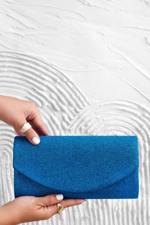 Blue B220 clutch bag in laminated fabric