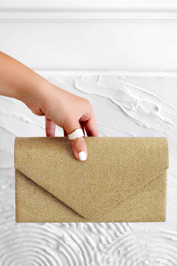 B221 gold glitter clutch bag