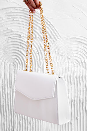 White B217 clutch bag with gold chain