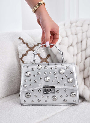 Silver bag with sphere studs and shoulder strap B231