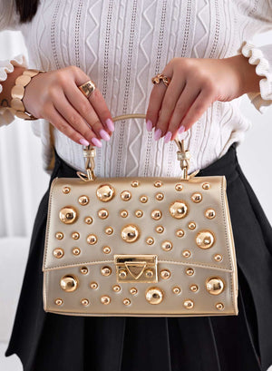 Gold bag with sphere studs and shoulder strap B231