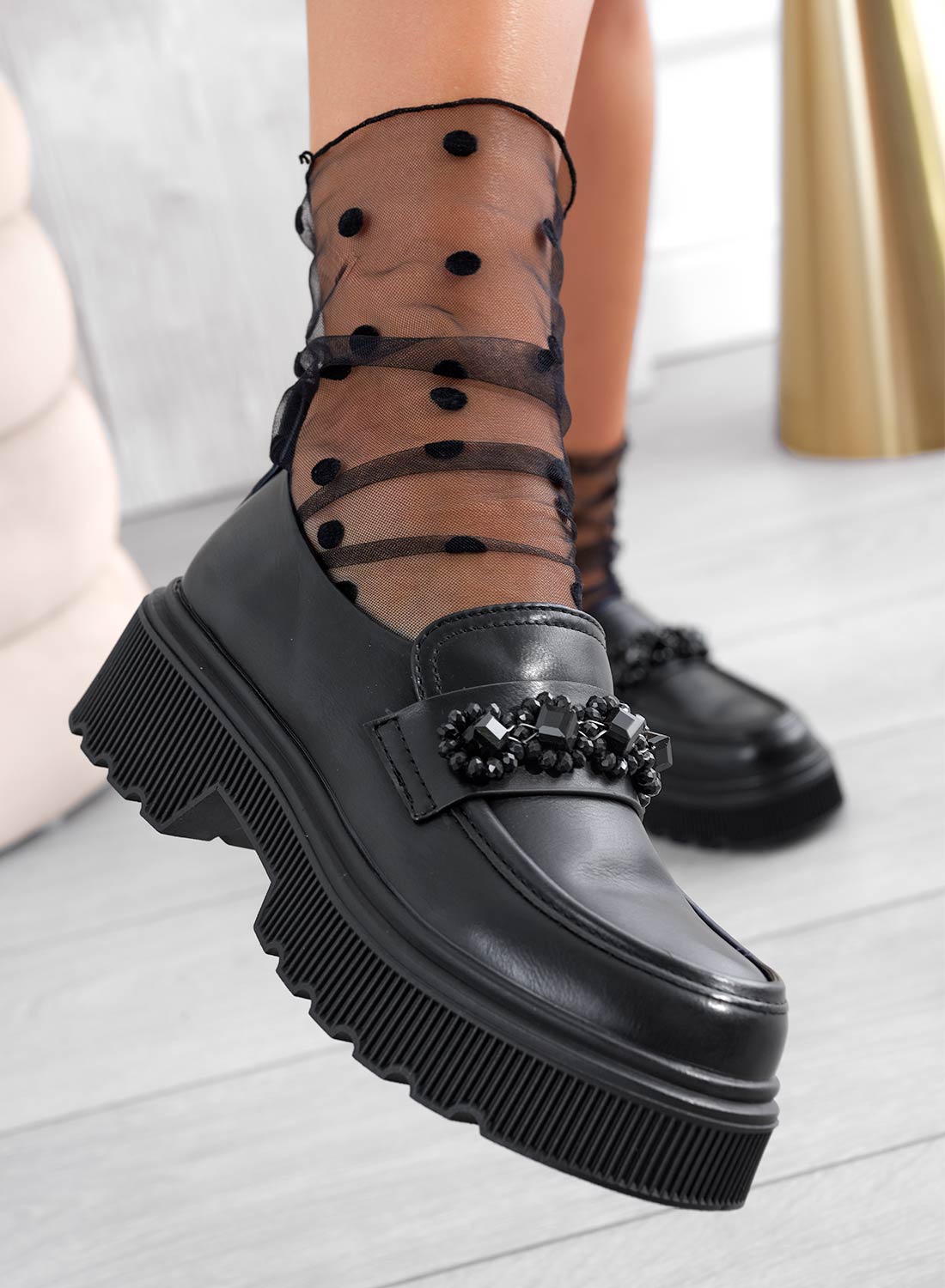 Black Alexoo loafers with thick embellished sole