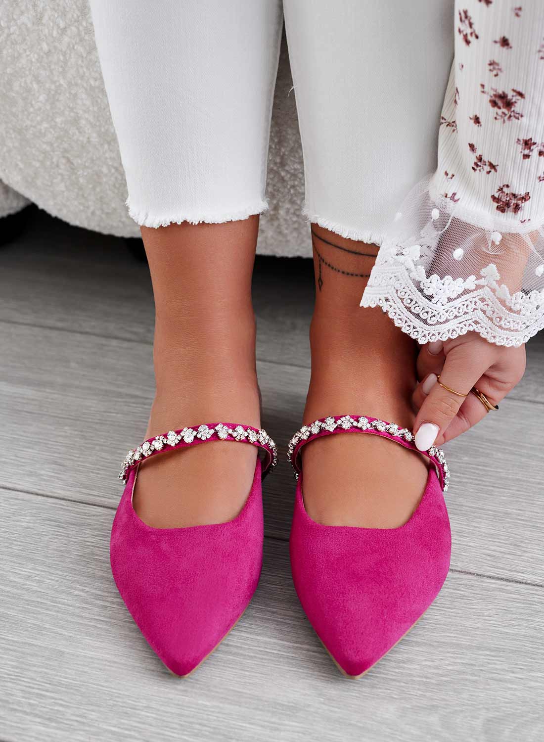 CANELA - Sabot mary jane fuchsia bas avec bijou