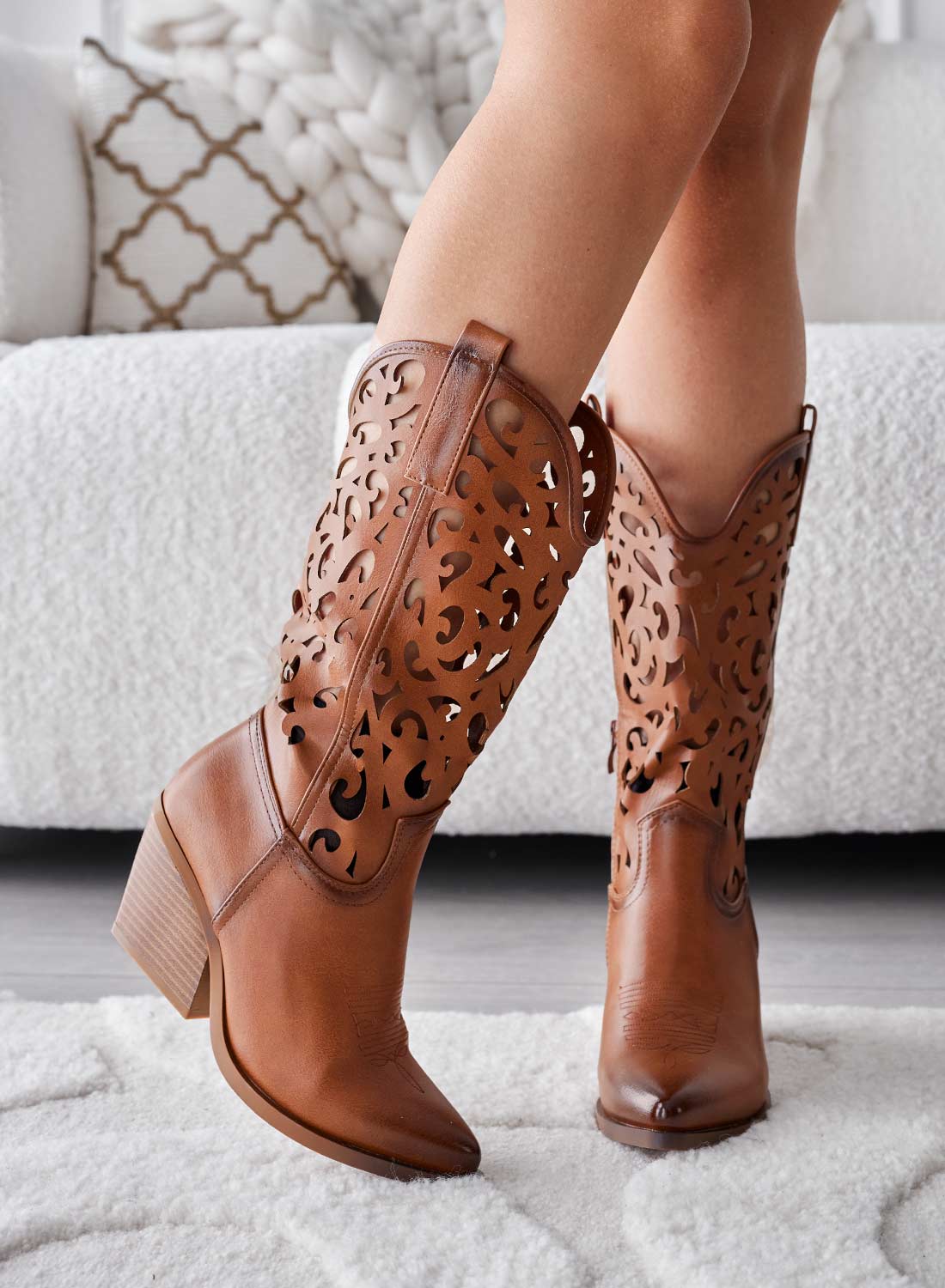CANOSA - Camel perforated camper ankle boots