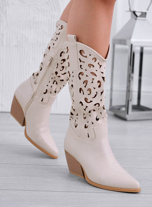 CANOSA - Beige perforated camper ankle boots