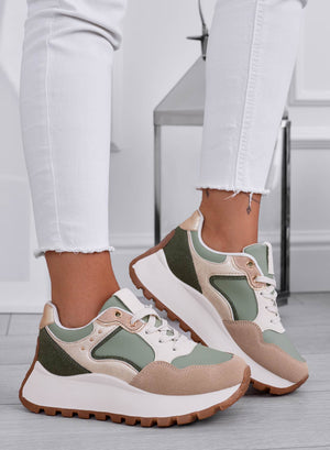 CARLA - Green sneakers with studs and gold inserts