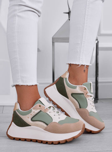 CARLA - Green sneakers with studs and gold inserts