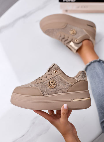 CARLA - Mud Platform Sneakers with Gold and Glitter Details