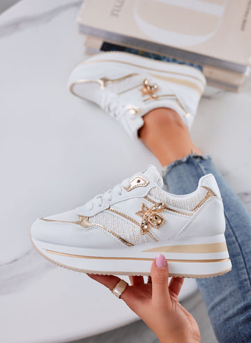 CARMEN - White sneakers with gold jewel bee