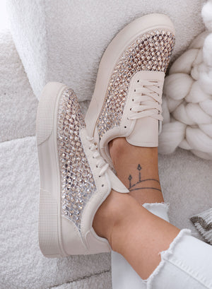 CASSANDRA - Sneakers Beige con Strass e Dettagli Luminosi