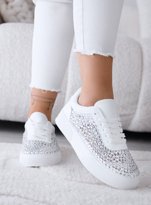 CASSANDRA - Sneakers Bianche con Strass e Dettagli Luminosi