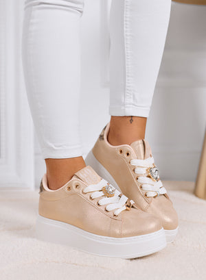 CETTY - Rose gold sneakers with jewel charms and white platform sole