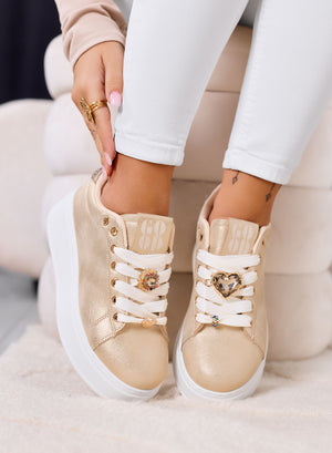 CETTY - Gold sneakers with jewel charms and white platform sole