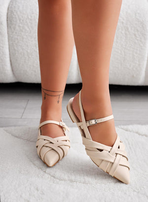 CLARA - Beige woven slingback ballet flats