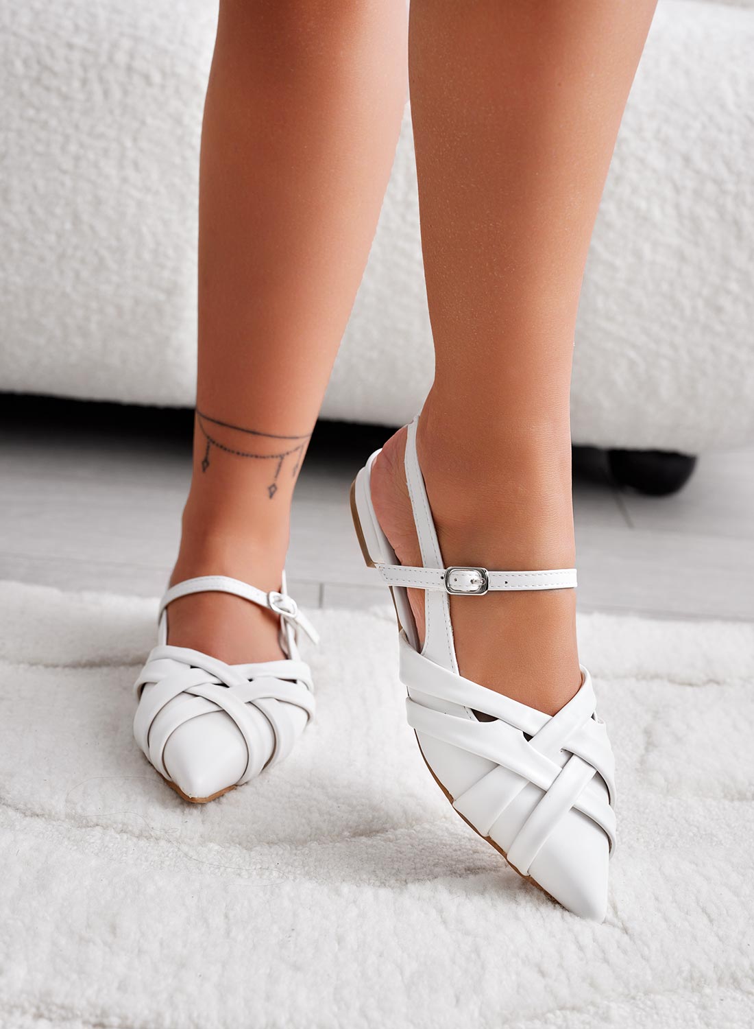 CLARA - Ballerine bianche slingback intrecciate