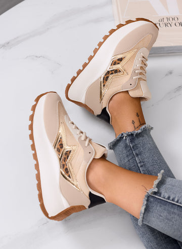 CLARISSA - Sneakers beige con dettaglio maculato e suola spessa