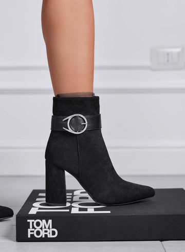 CLARK - Black ankle boots with block heel and rhinestone buckle