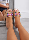 CLELIA - Sandali Ciabatte gioiello champagne con pietre multicolor e suola bassa