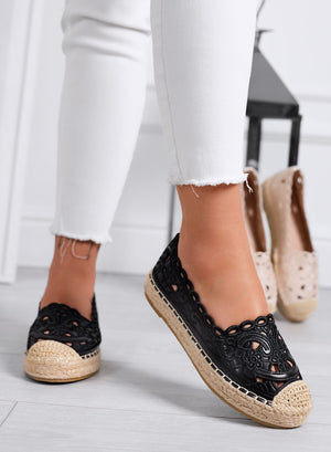 COLLINS - Espadrillas Nere in Pizzo con Suola in Juta