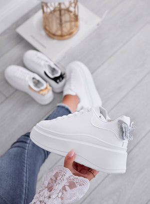 CRISTINA - White sneakers with silver jeweled butterfly