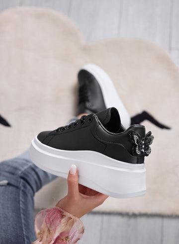 CRISTINA - Black sneakers with jeweled butterfly