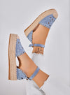 CRISTY - Espadrillas azzurre ricamate con cinturino alla caviglia e suola platform in corda