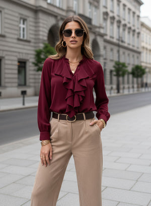 Burgundy shirt with ruffles