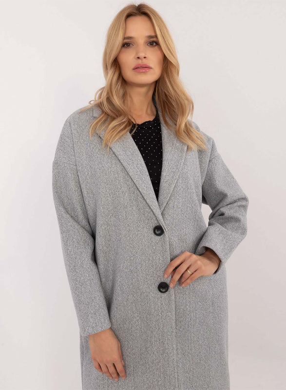 Cappotto lungo elegante grigio con bottoni